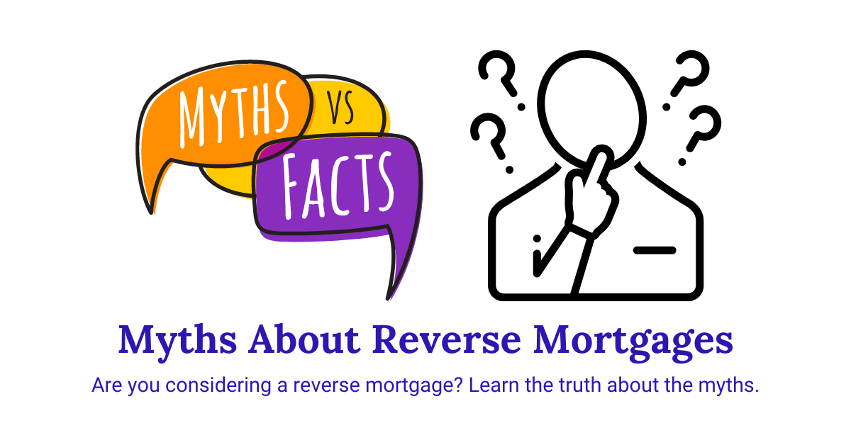an illustration about the myths on reverse mortgages with a person touching his chin while confused